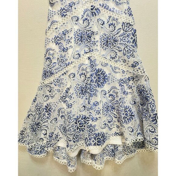 Taylor V-Neck Floral Printed Lace Midi Dress Womens 4 Blue White Sleeveless Chic - Picture 6 of 12